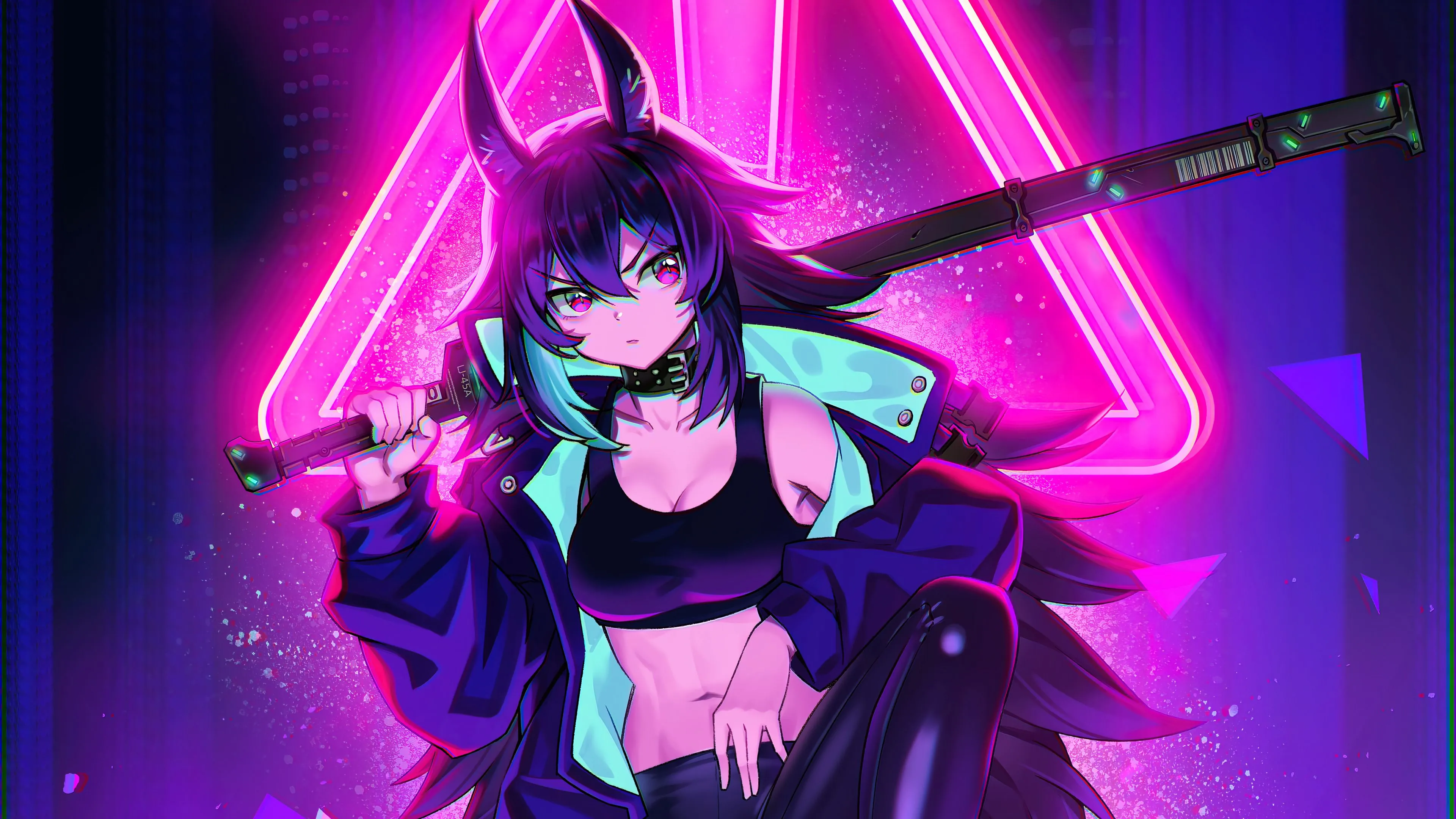 Cyberpunk anime girl with a katana in her hands Desktop wallpaper 1680x1050