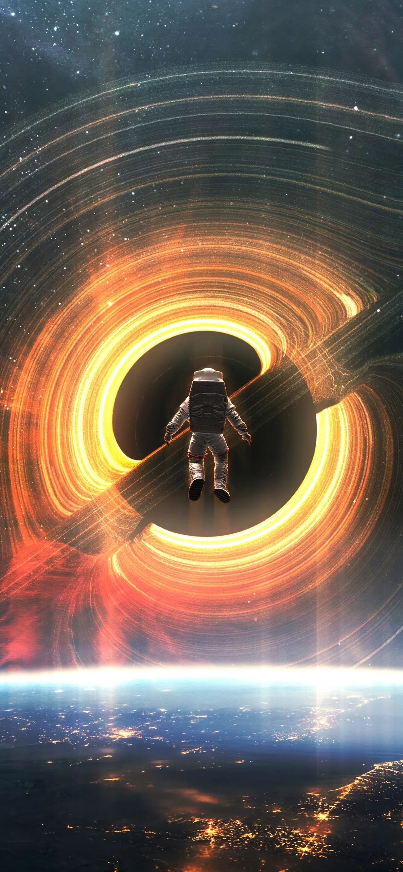 Free HD Refraction Black Hole Astronaut Planet Wallpaper