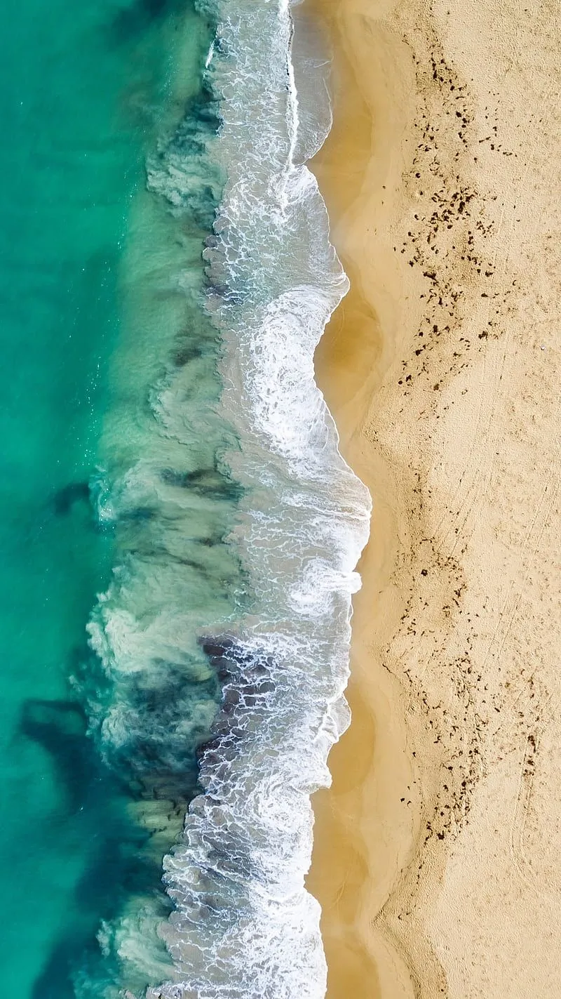 Birds eye, beach, ocean, wave, drone, sky, seashore, popular, HD phone wallpaper