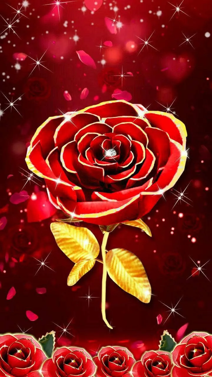 Download 3D Phone Red Rose With Gold Accents Wallpaper