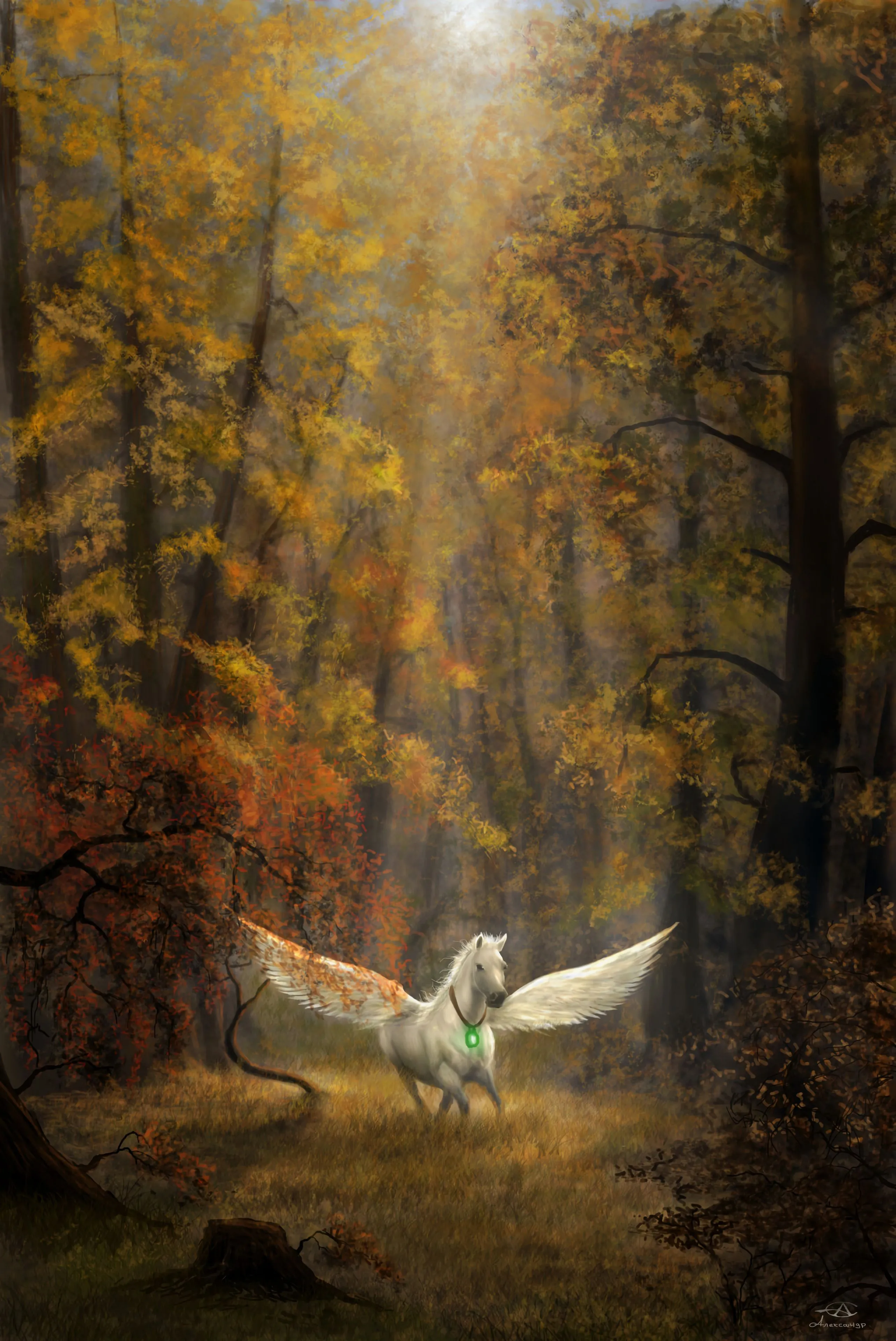 Phone wallpaper: Pegasus, Art, Fantasy, Forest, Wings, Horse 74250