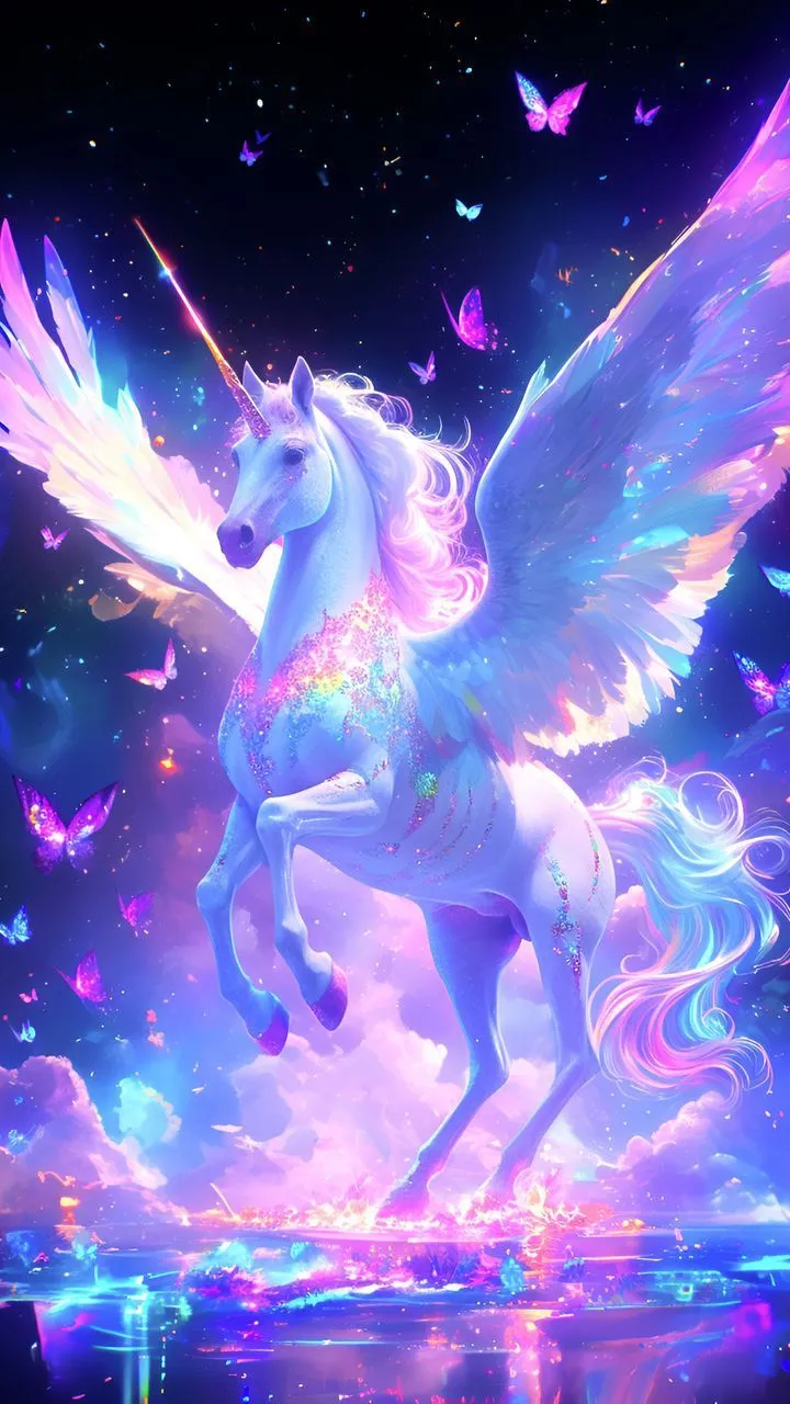 free 4K wallpaper unicorn, pegasus, horse, magic, butterflies, glitter, art, ai by ???ℯℯ? ℳℴ?ℯ??? ?