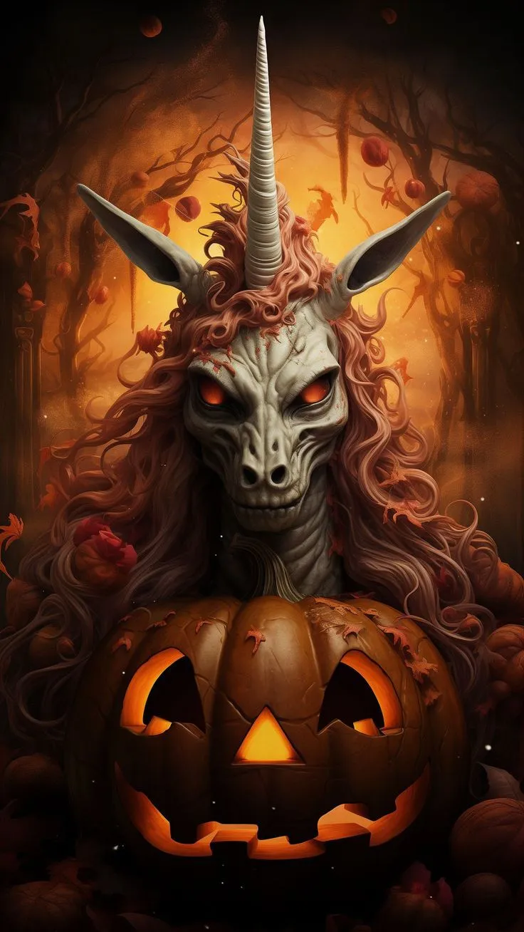 Wallpaper unicorn, zombie, pumpkin, jack olantern, horror, halloween, Fantasy 4K by BobbyHill. Download wallpaper unicorn, zombie, pumpkin, jack olantern, horror, halloween for free