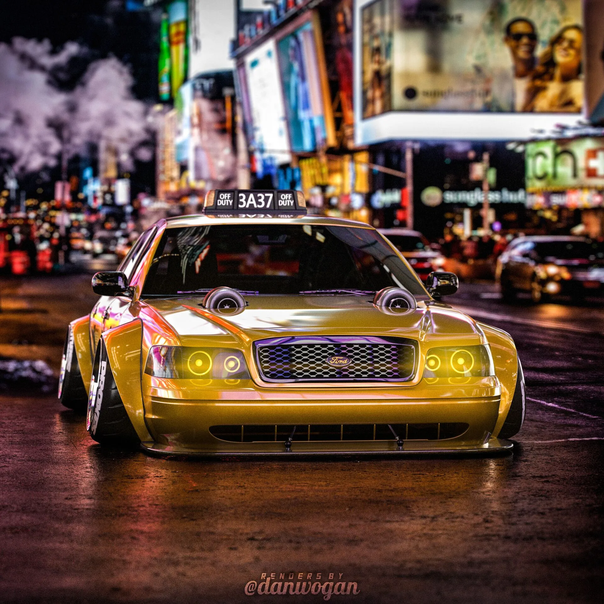 Stanced NYC Drift Taxi 3D Render