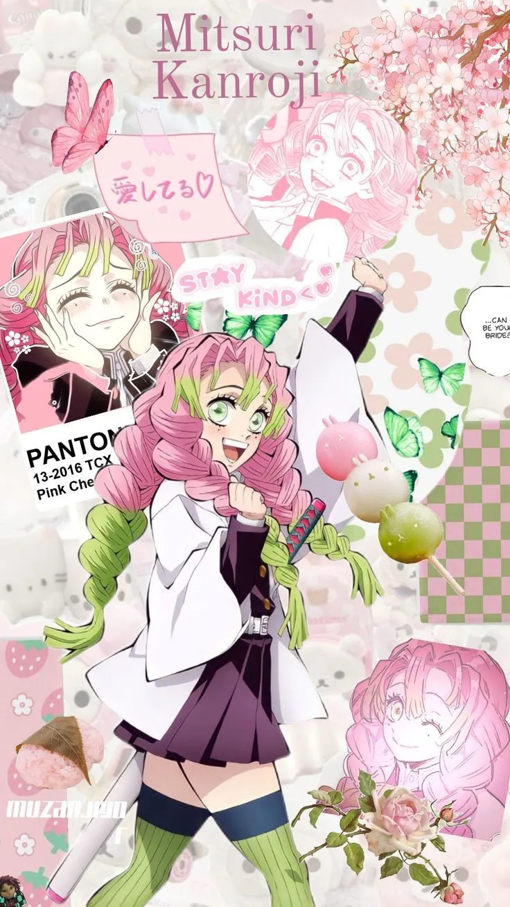 mitsuri #kawaii #anime #kimetsunoyaiba #demonslayer #pink #green #wallpaperr #aesthetic