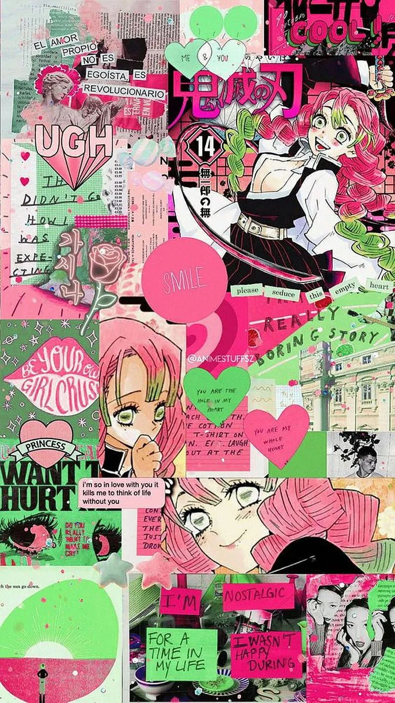 Mitsuri, cute, demon slayer, green, pink, HD phone wallpaper