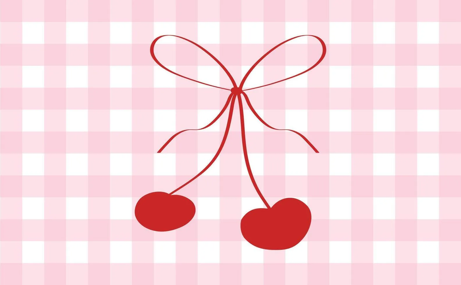Trendy illustration coquette cherry bows on the pink gingham background. hand drawn line art