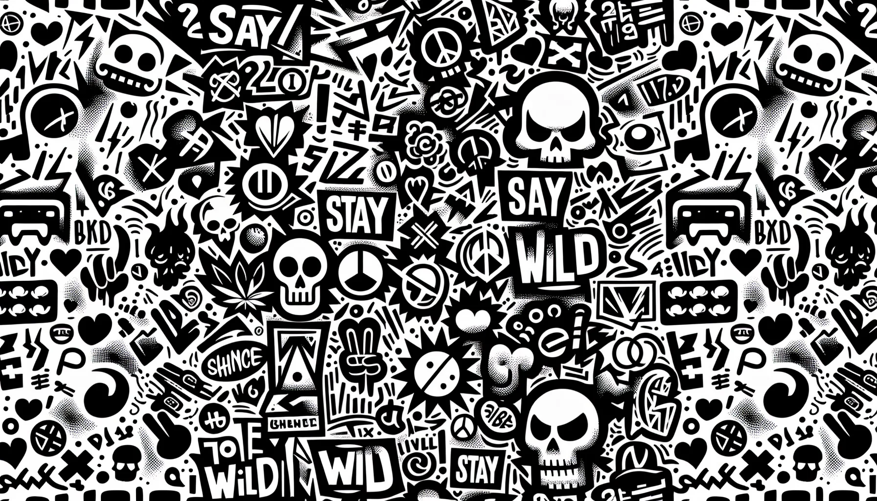 Street art Mural Wallpaper. Black and white skull