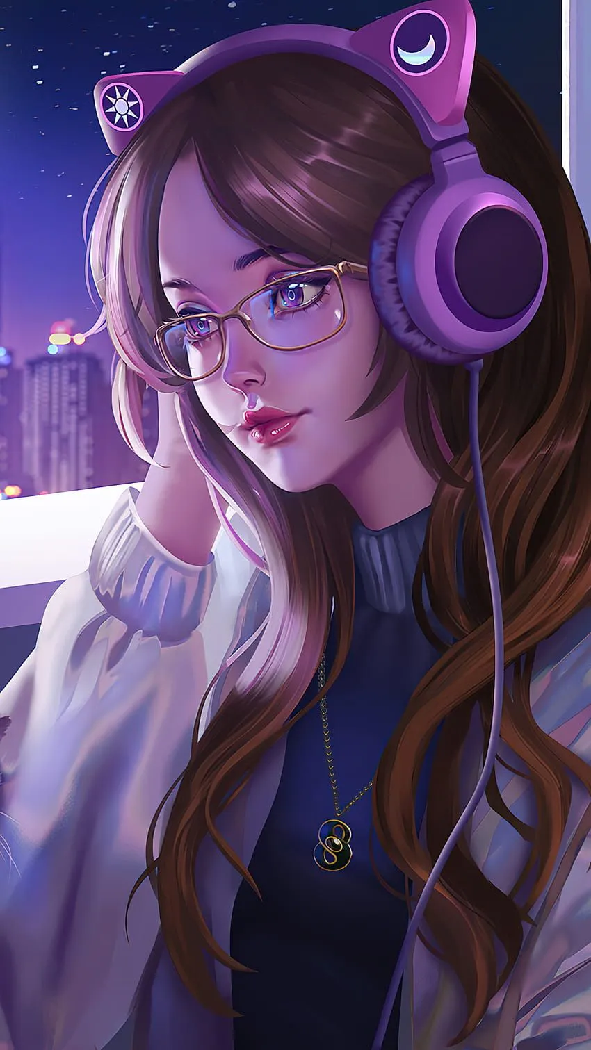 Purple anime girl cat HD wallpaper