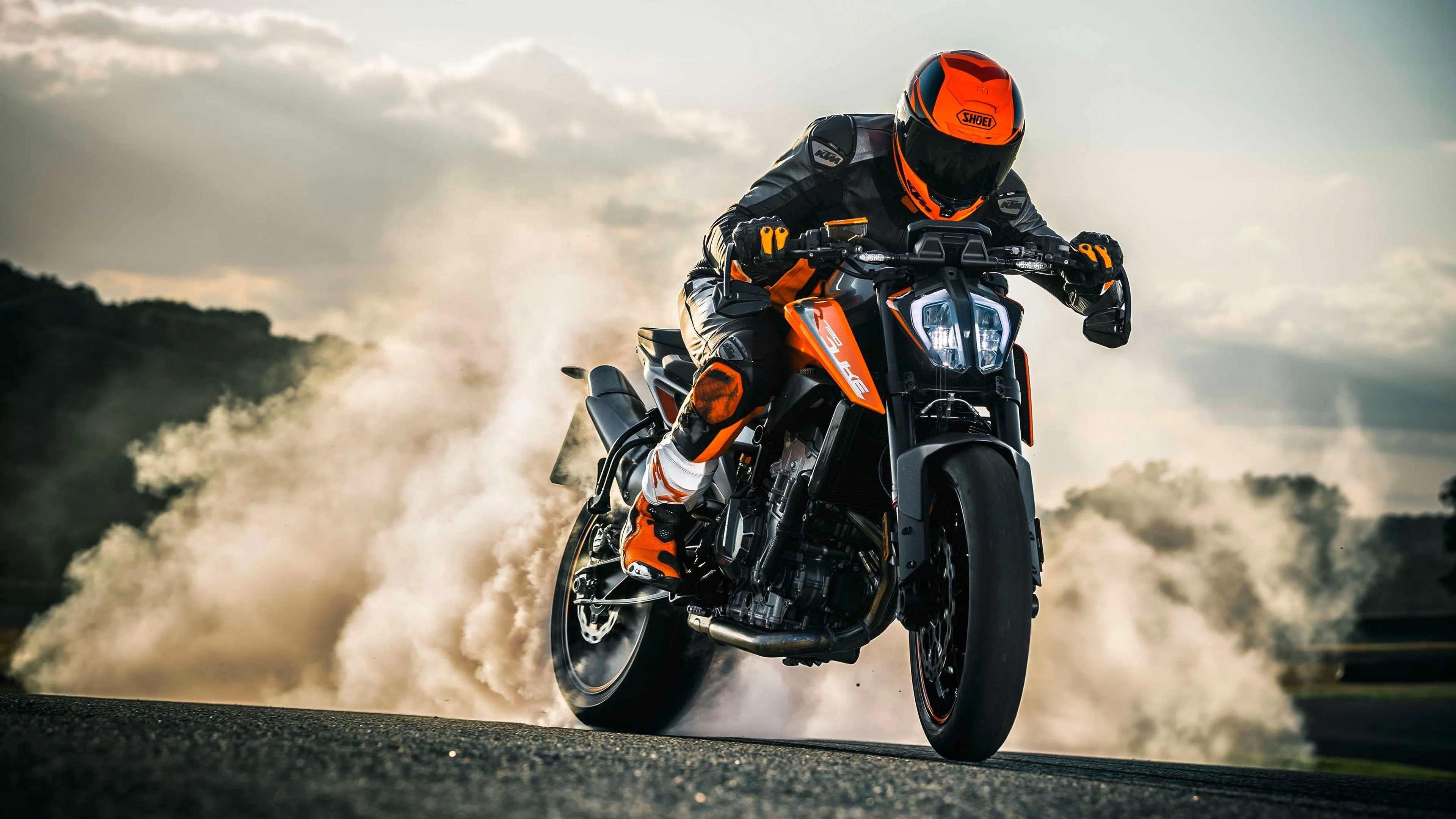 Wallpaper Man in Orange Helmet Riding Black Sports Bike, Background Free Image