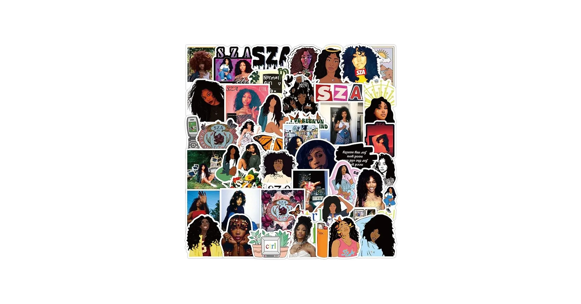 50pcs SZA Ctrl Stickers for Laptop, Singer Cool Stickers, Trendy Waterproof Vinyl Decals for Teens Water Bottles Phone Skateboard Luggage Bicycle Guitar Bumper