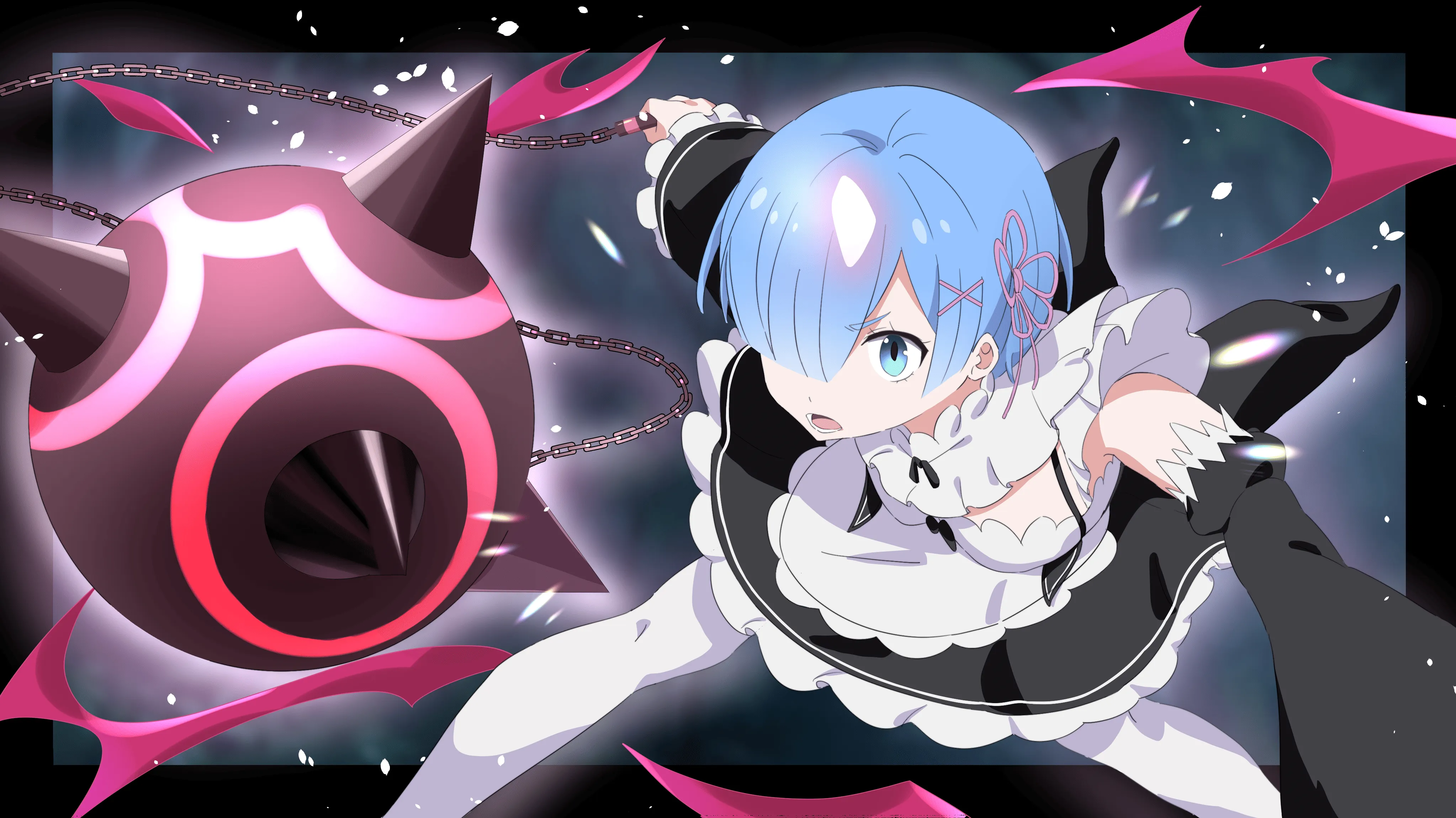 Rem in Action: Stunning 4K Ultra HD Re:Zero Anime Wallpaper