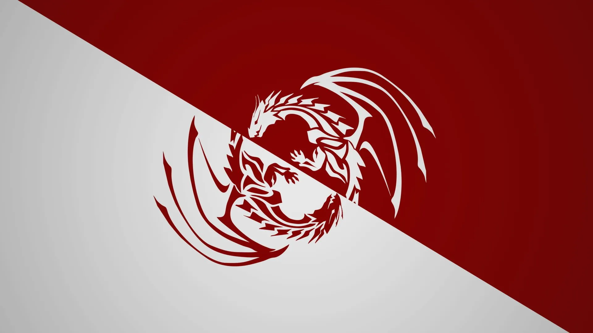 Red and white inverted dragon logo, dragon, Ying Yang, Yin and Yang, red HD wallpaper