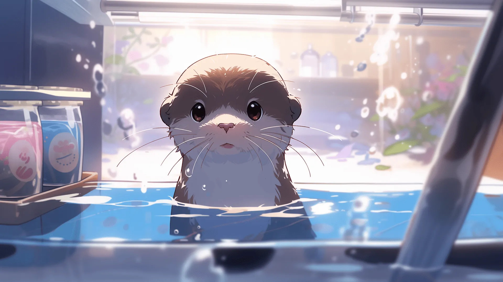 Kawaii Otter Dreamscape AI Art Wallpaper
