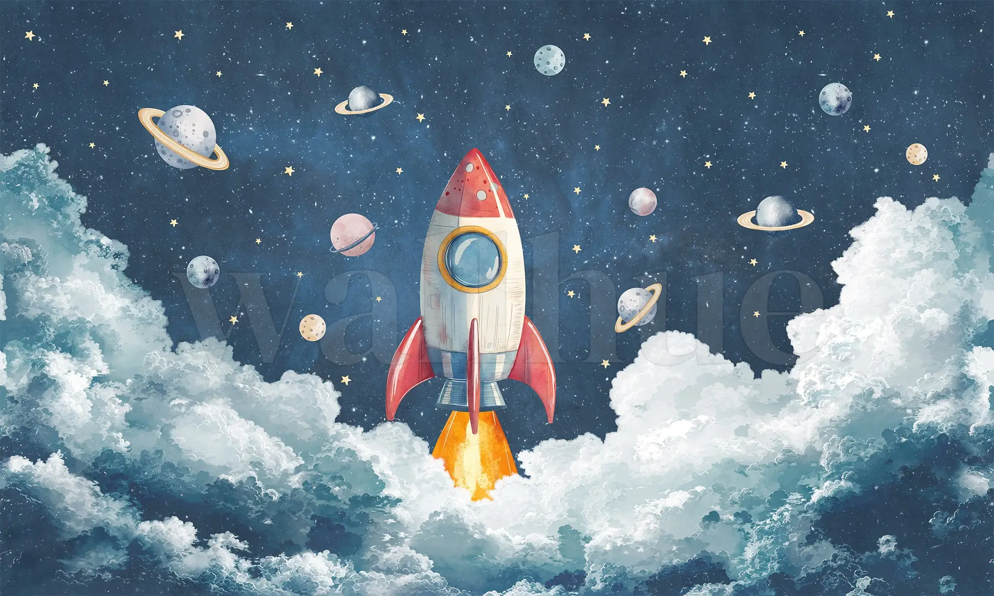 Kids Rocket Ship Cosmic Wallpaper Mural