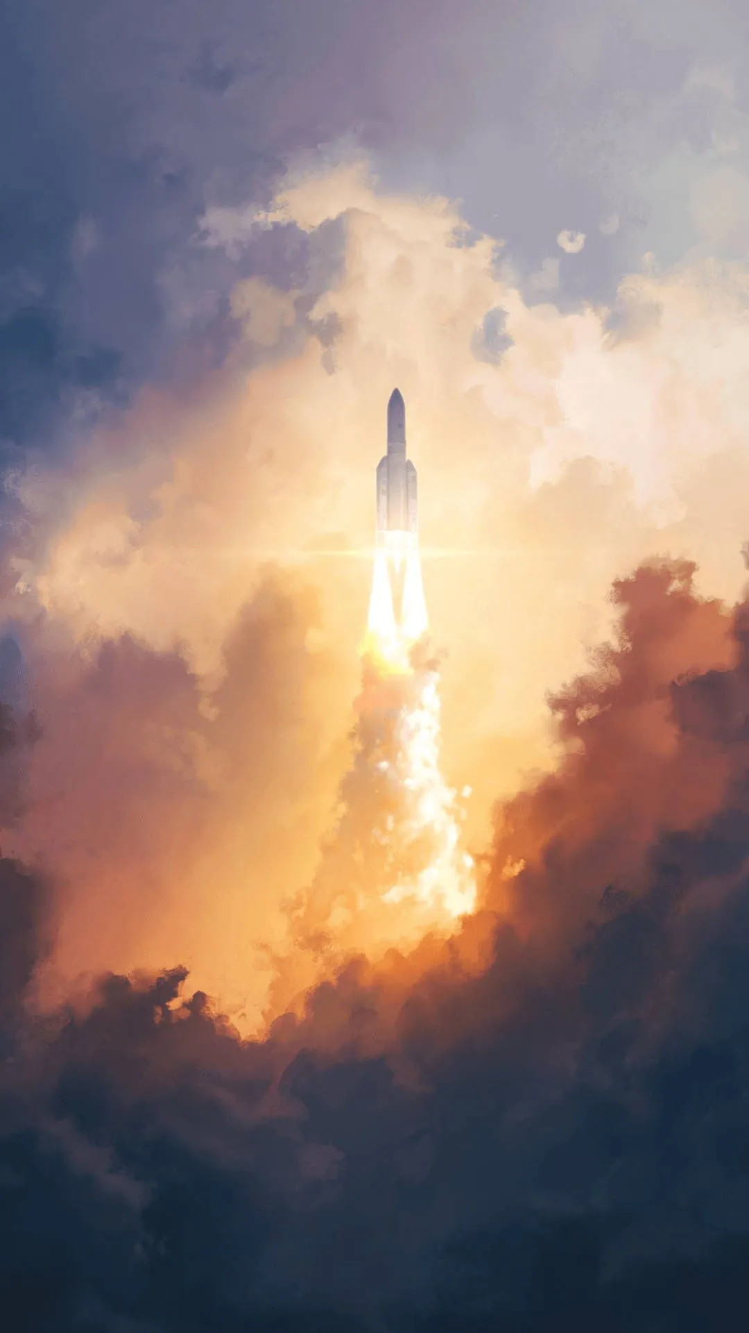 Download Rocket Ship In Clouds Art Wallpaper