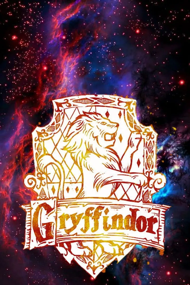 Gryffindor, background, harry potter, hogwarts, lion, red, space, HD phone wallpaper