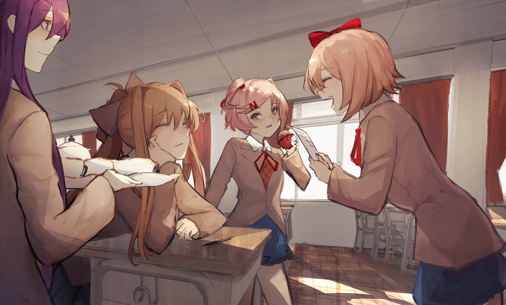 Doki Doki Literature Club! HD Wallpaper Featuring Natsuki, Monika, Sayori & Yurix2000