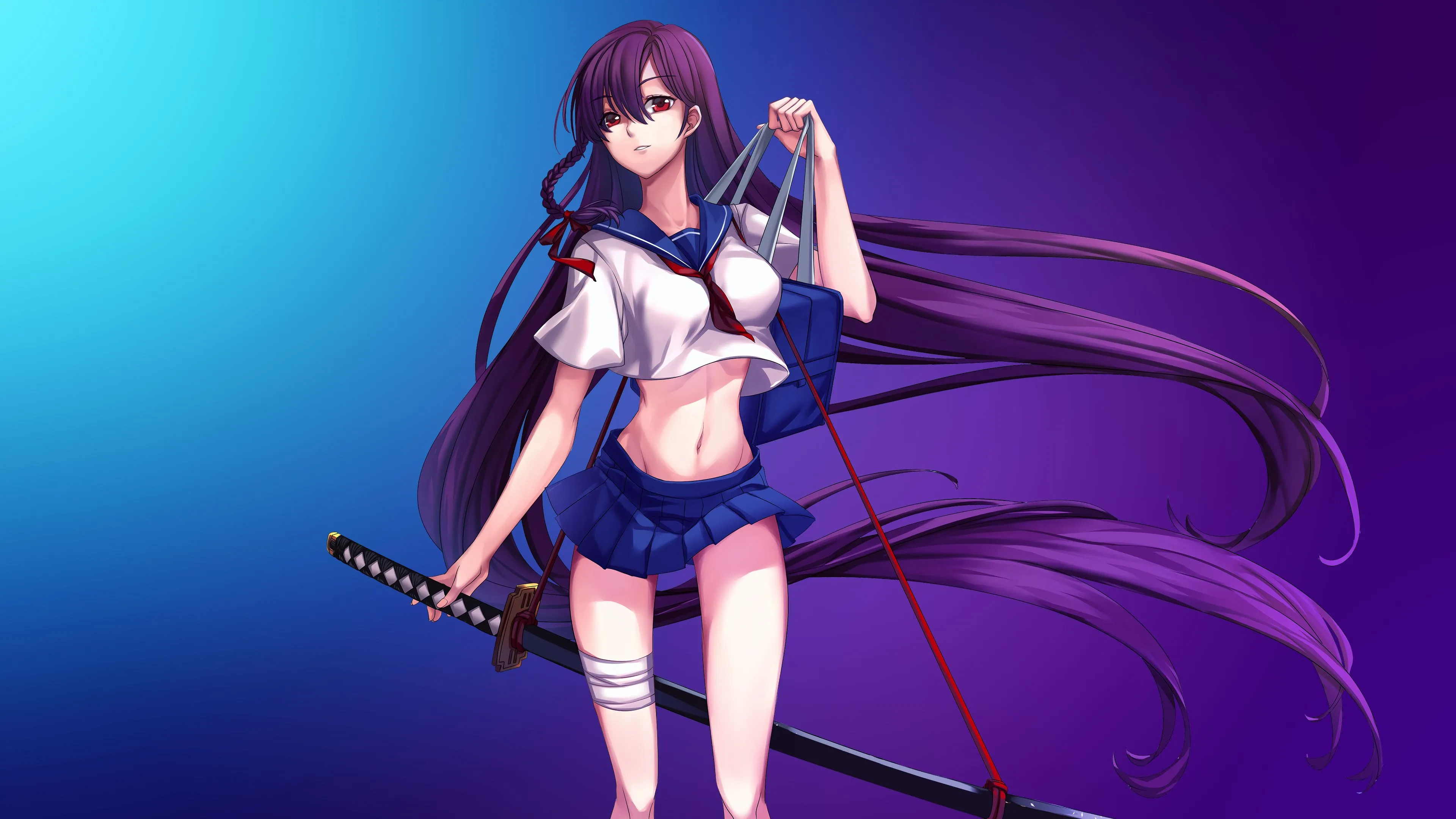 Anime Girl With Long Purple Hair And Sword 4K, HD Wallpaper