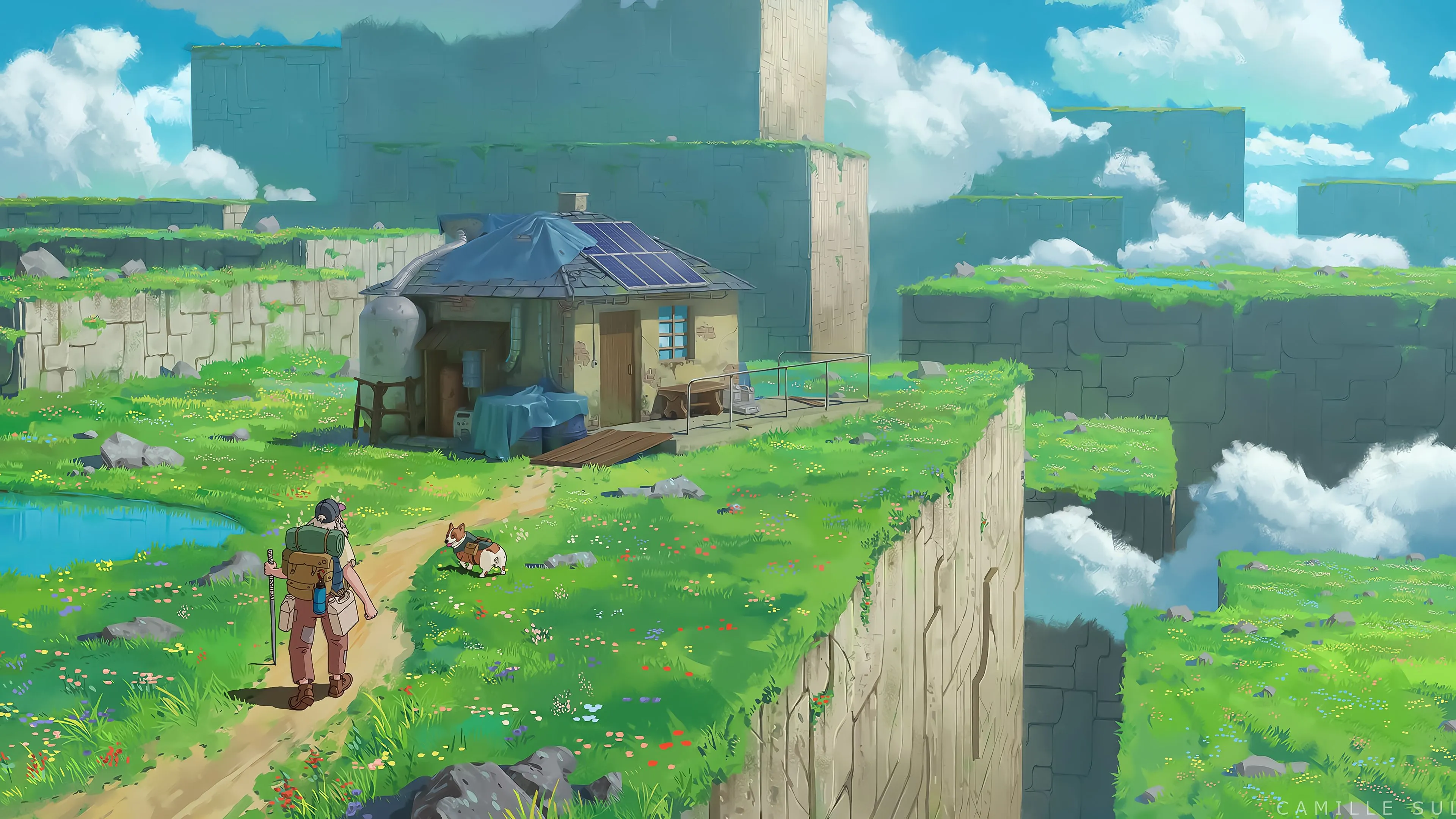 Studio Ghibli Dream: 4K PC Wallpaper by Camile Sule, The Explorer and His Corgi