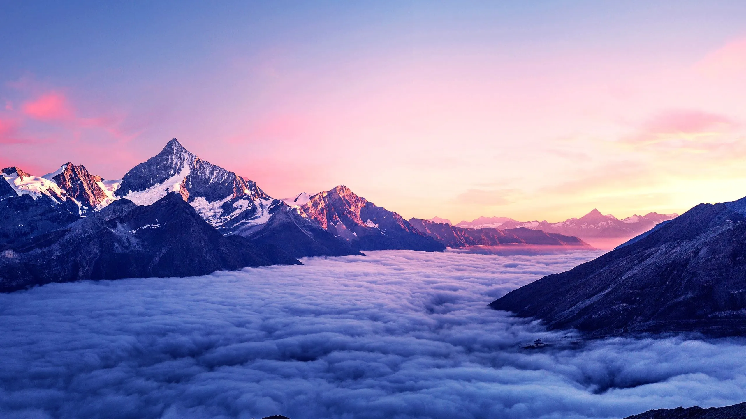 Mountain Peak Wallpaper 4K, Above clouds, Sunrise