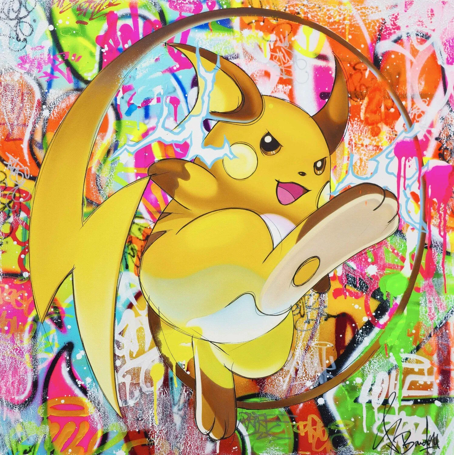 Pokemon Raichu Bardou, Graffiti on Canvas