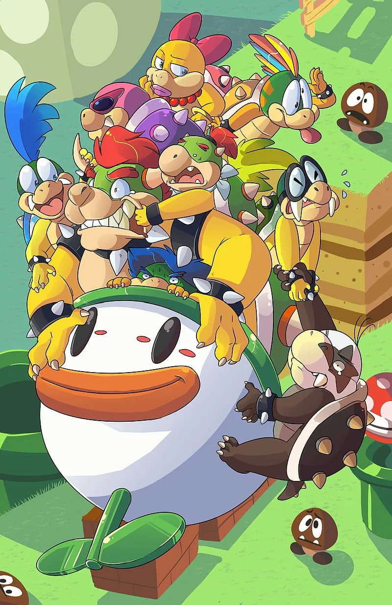 Bowser And Kooplings, bowser jr, koopa, koopa king, mario, nintendo, super mario, HD phone wallpaper