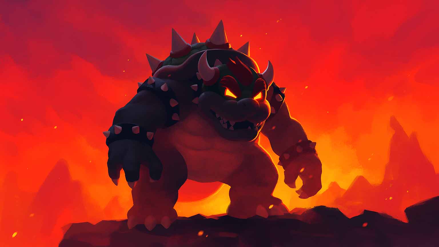Super Mario Bowser Dark Silhouette Orange Fire Wallpaper 4k
