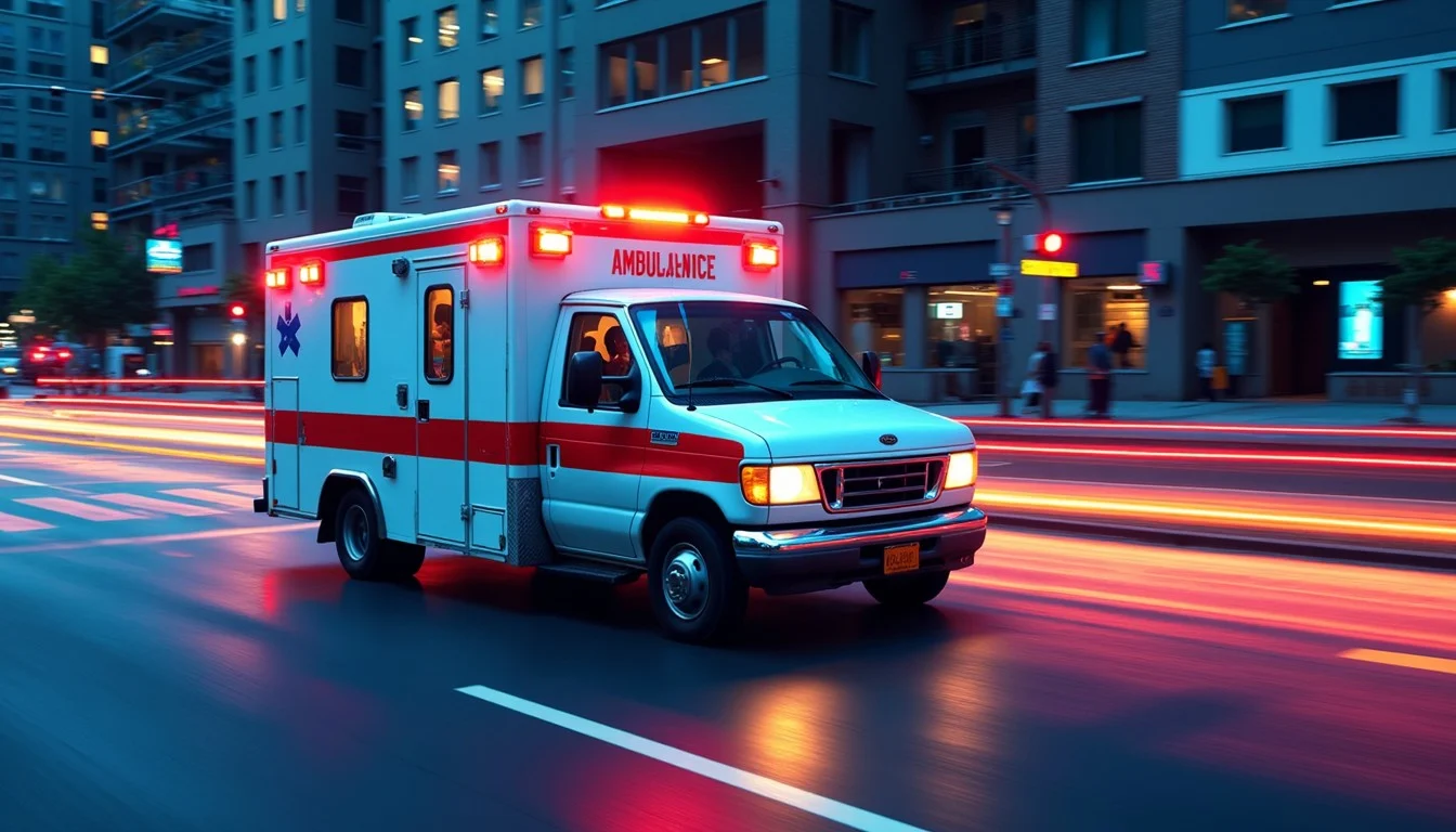Free Rushing Ambulance Scene Image, City, Emergency