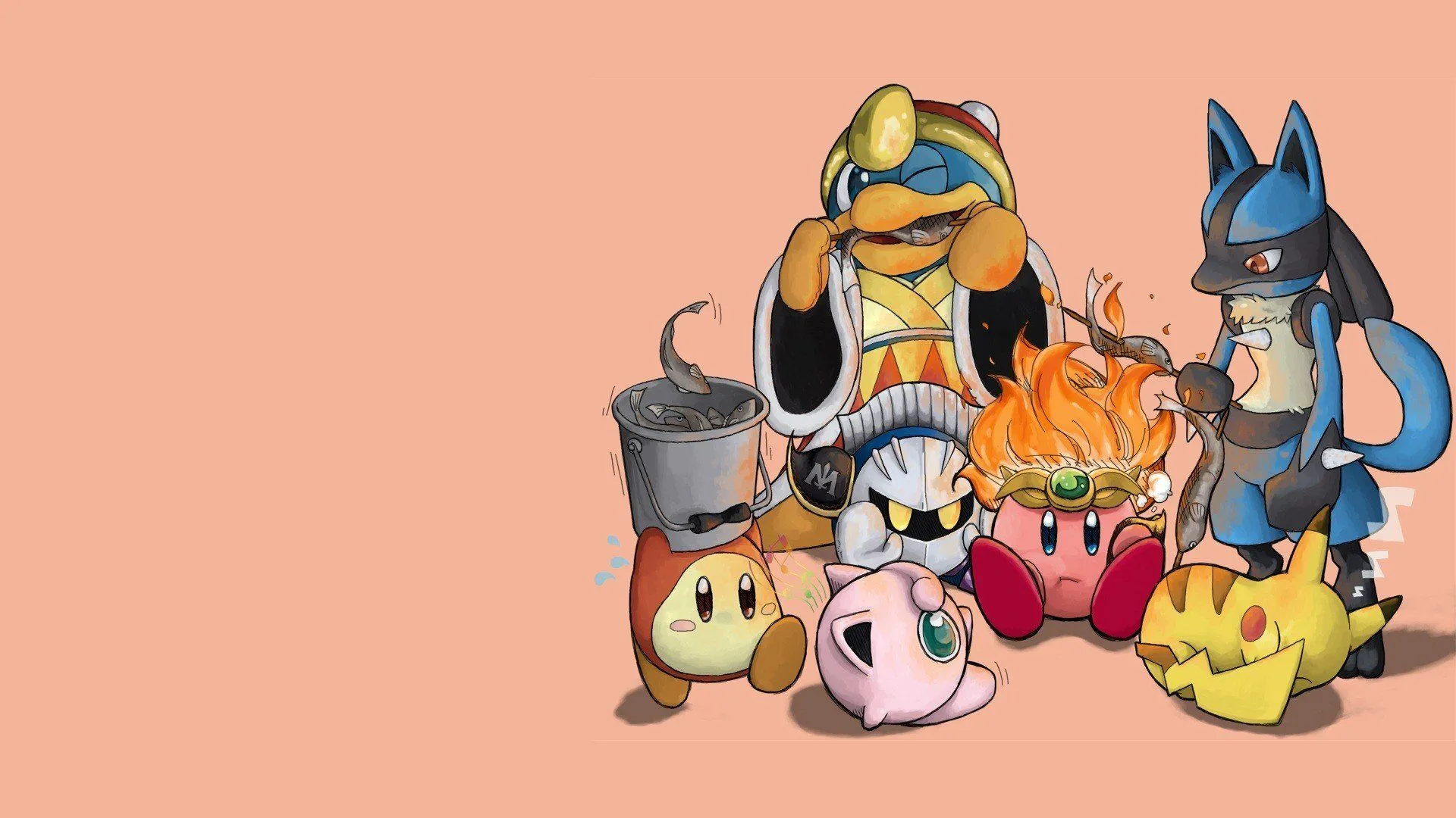 kirby, Pokemon, Video, Games, Pikachu, King, Dedede, Camping, Simple, Background, Lucario, Jigglypuff, Metaknight, Super, Smash, Brothers, Waddle, Dee Wallpaper HD / Desktop and Mobile Background