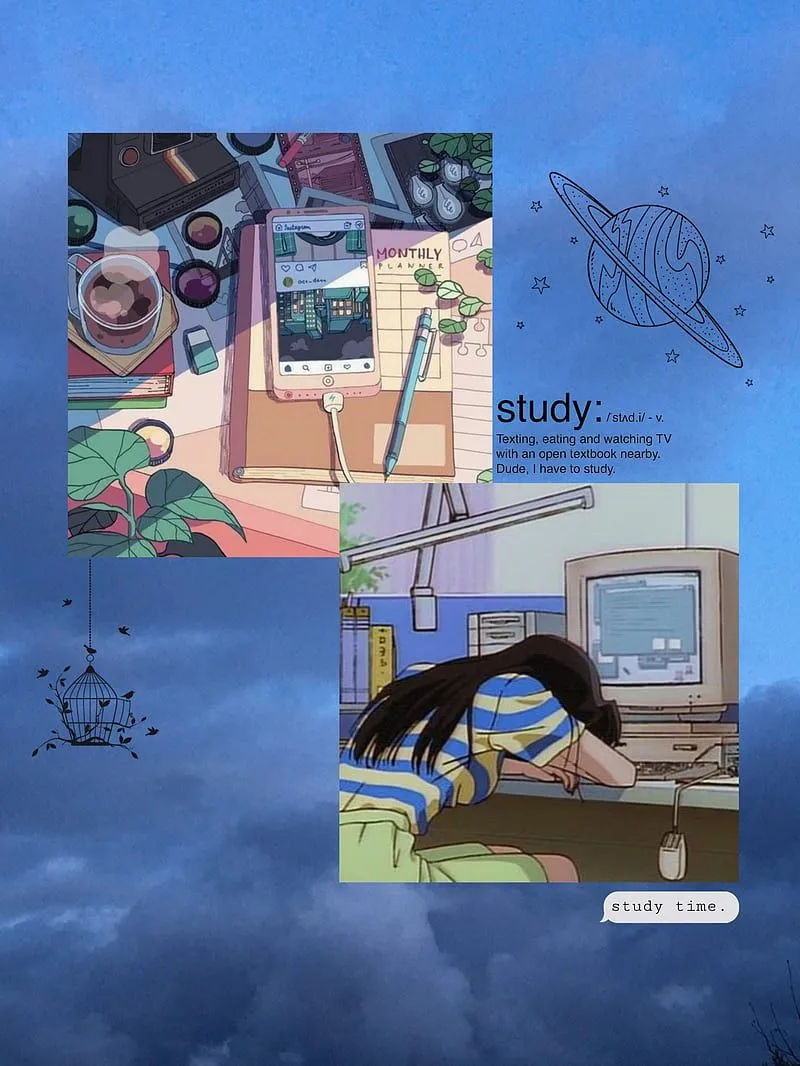 Study mood, aeshetic, anime, blurry, homeworks, sky, study, vintage, HD phone wallpaper