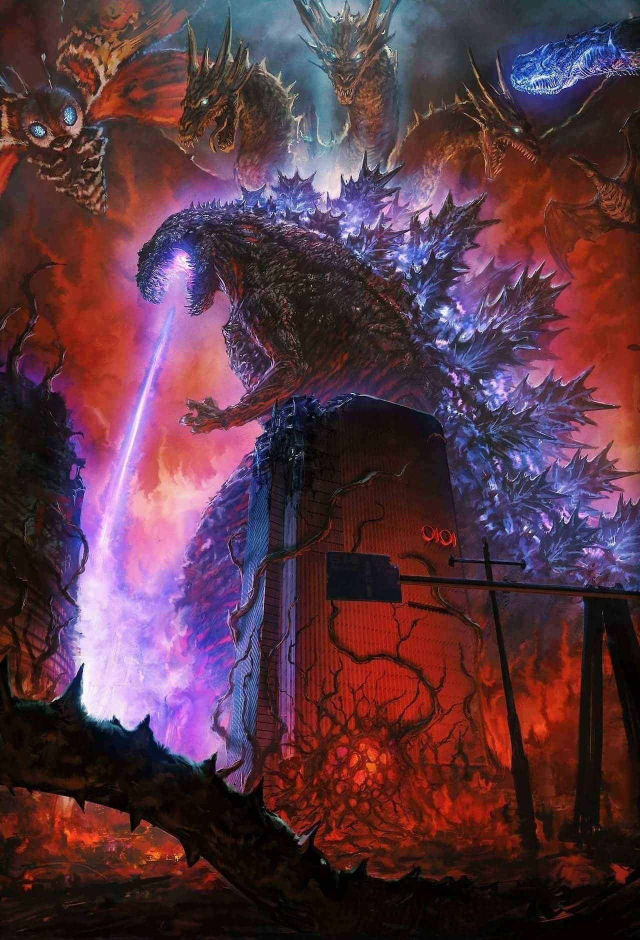Download God of Destruction Shin Godzilla Ignites the Night Wallpaper