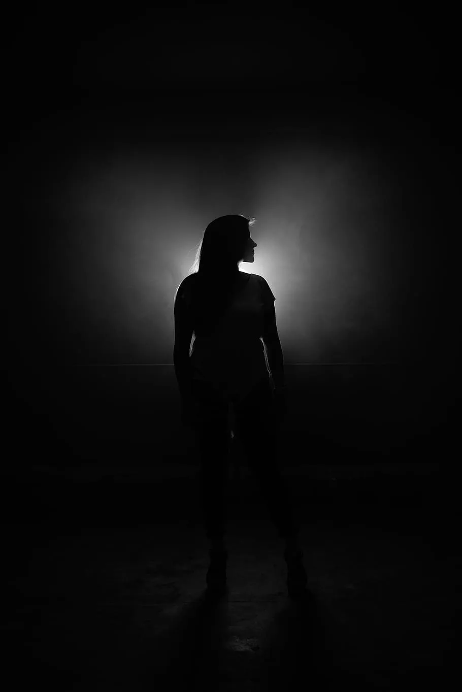 dark, creepy, people, woman, girl alone, silhouette, black and white, one person