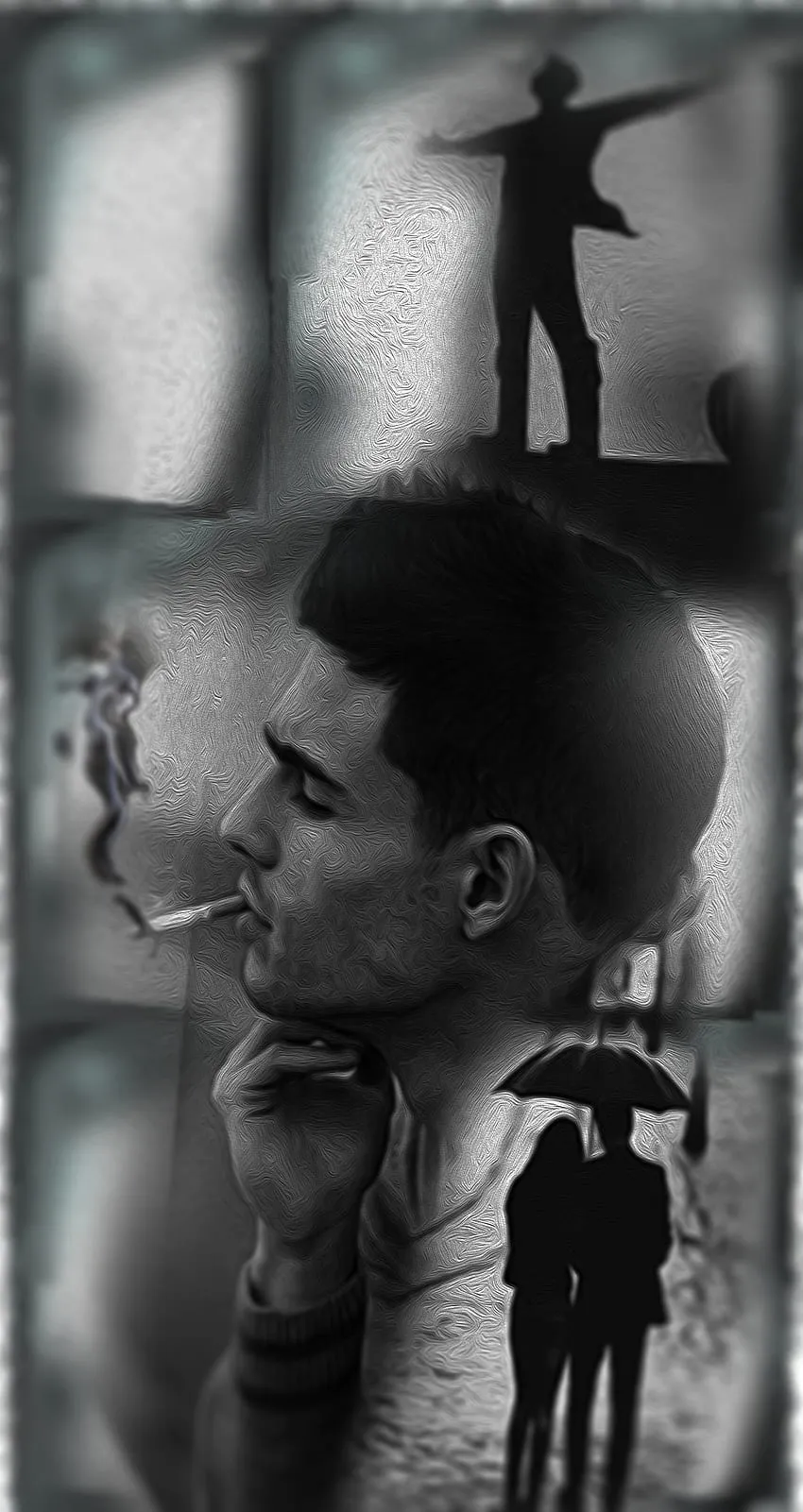 Tatoo art, alone boy, dark, black and white, creative HD phone wallpaper