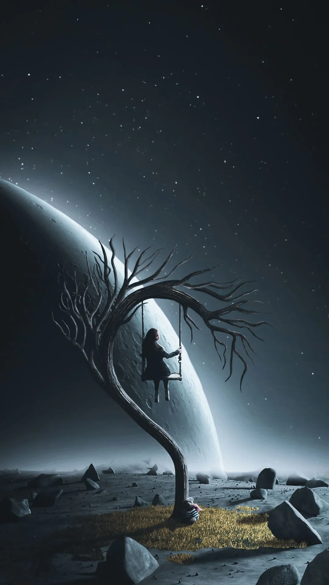 Phone wallpaper: Alone, Moon, Sci Fi, Women, Tree 1433067