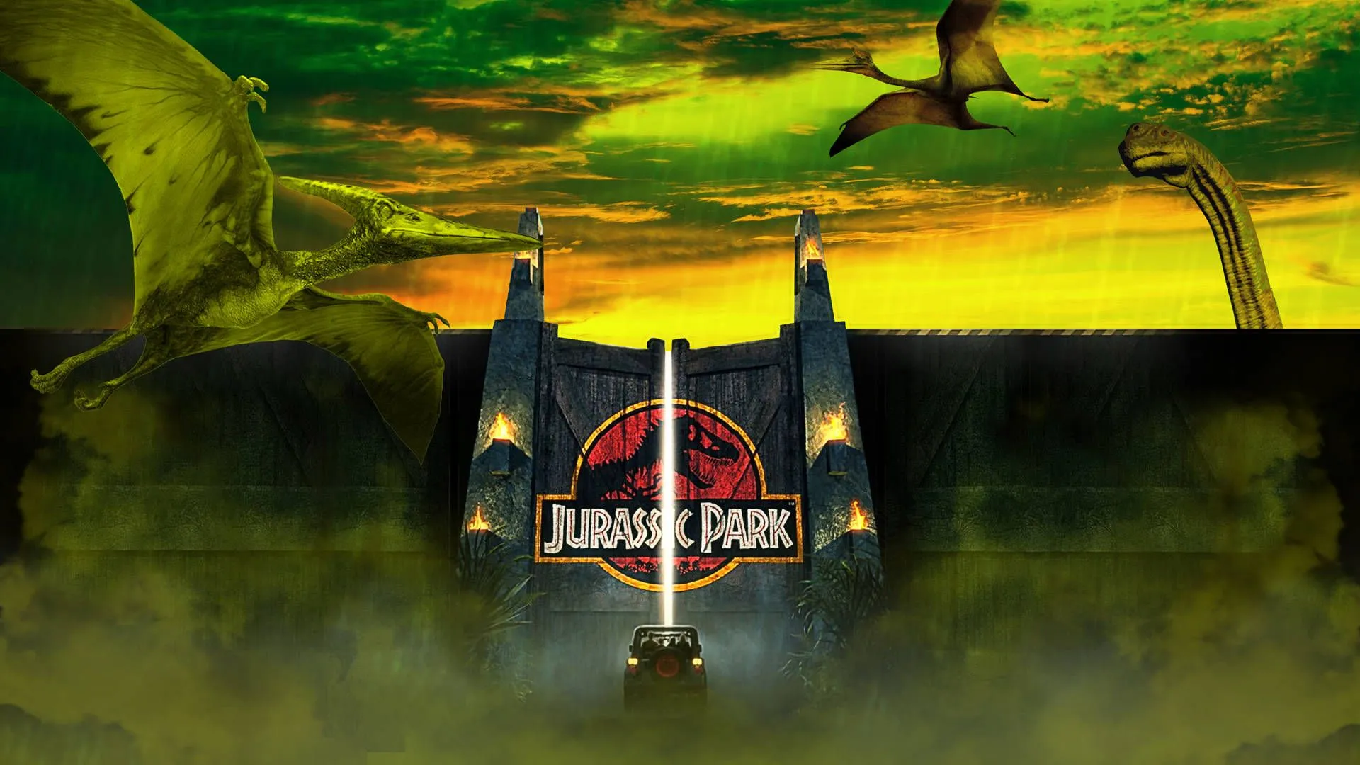 Download Caption: Thrilling And Mesmeric 4k View Of Jurassic Park Wallpaper