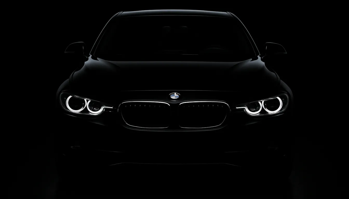 Dramatic Black BMW Car Front View Low Key Photograph Virtual Background
