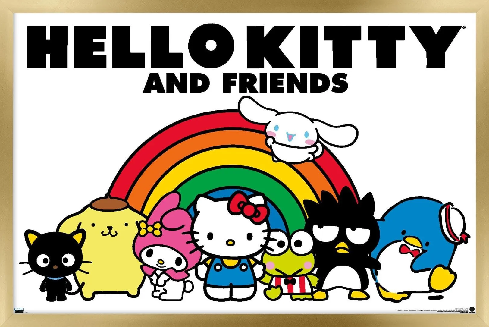 Trends International Hello Kitty and Friends: 21 Core Rainbow Wall Poster, 22.4L x 14.7W, Gold Framed Version: Posters & Prints