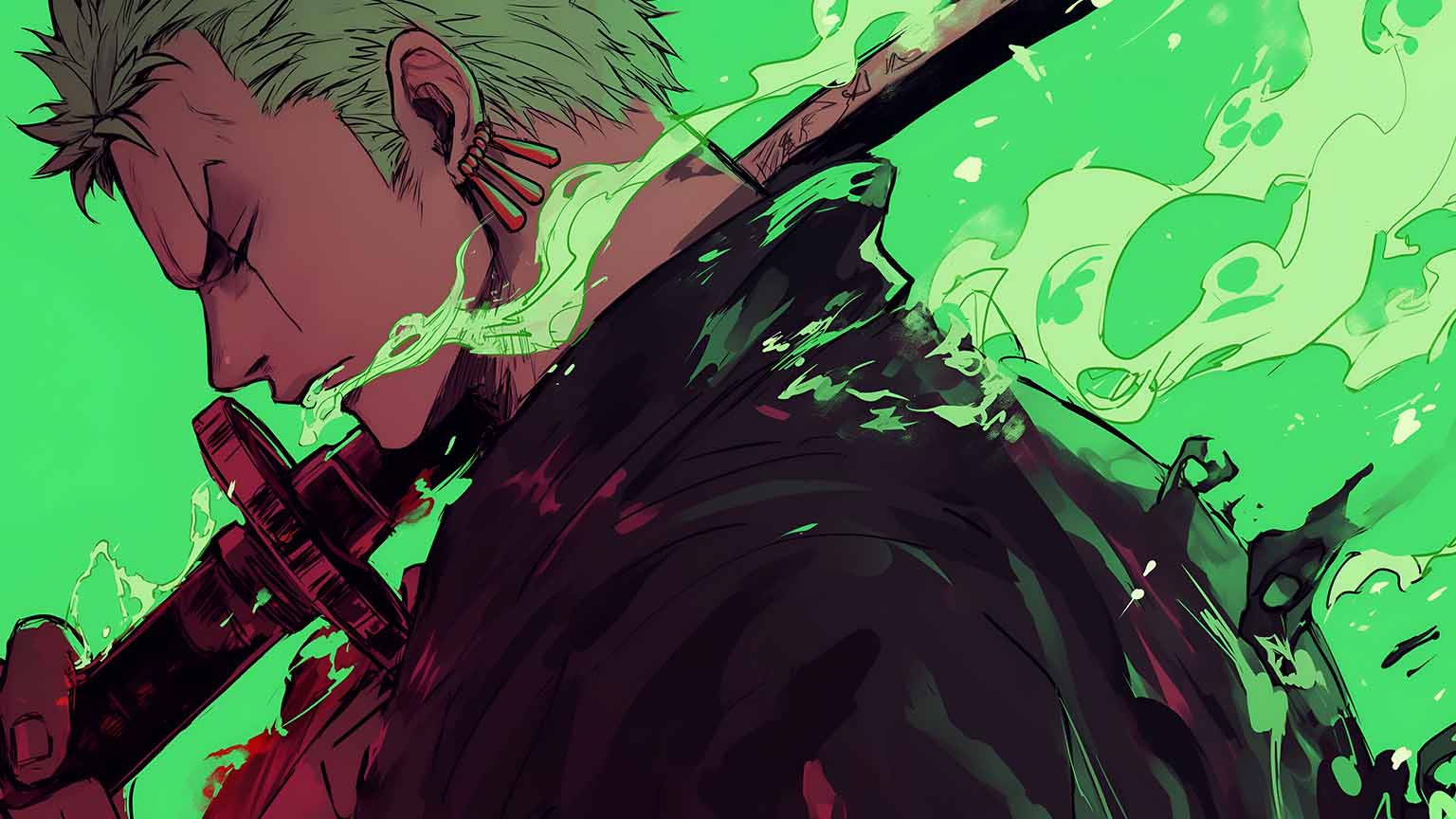 Free One Piece Zoro Glowing Swordsman Desktop Wallpaper