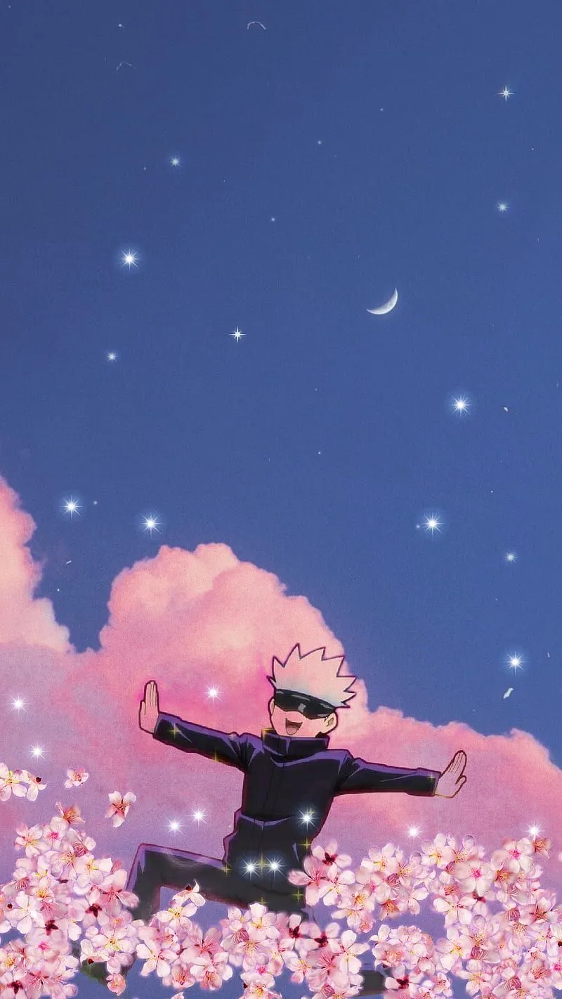 Satoru Gojo, jujutsu kaisen, flowers, Flores, anime, HD phone wallpaper