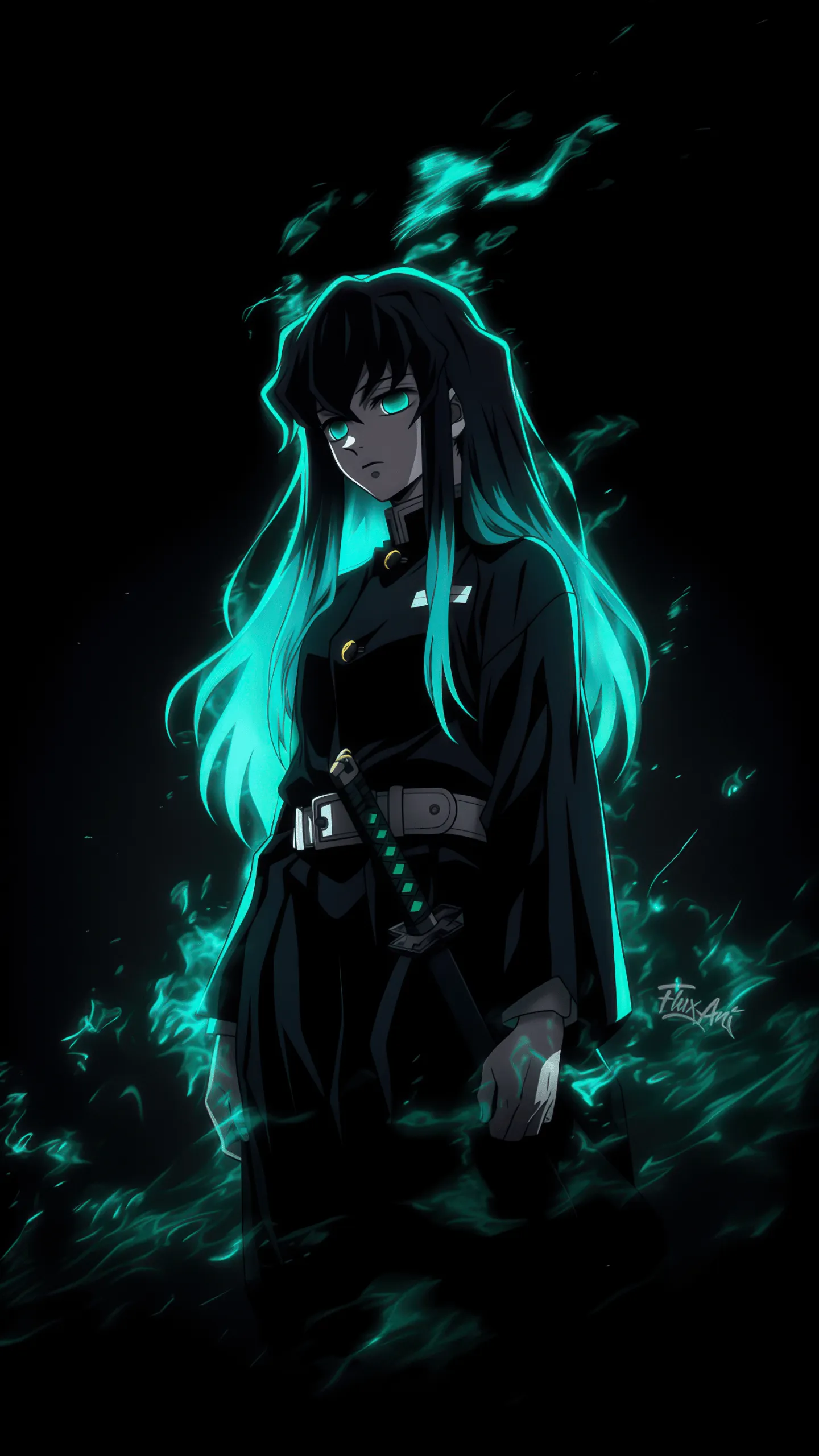 Muichiro Tokito Wallpaper 4K, Neon glow, Dark aesthetic, 5K