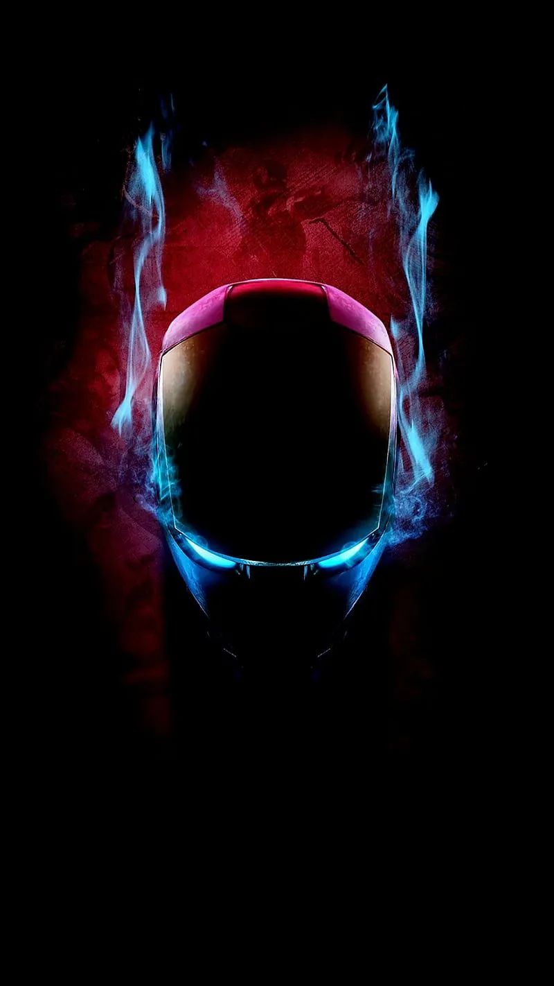 Iron man, dark, head, hero, ironman, marvel, red, smoke, HD phone wallpaper