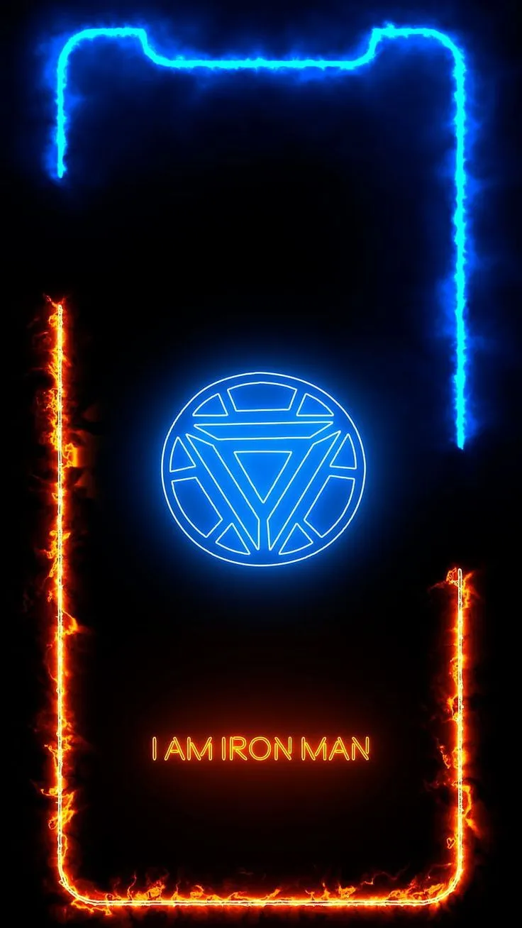 Iron Man, amoled oled, animation, black background, glowing neon, iframes frame frames glowing neon boarder line popular trending new iphone apple high quality live border notch, HD phone wallpaper