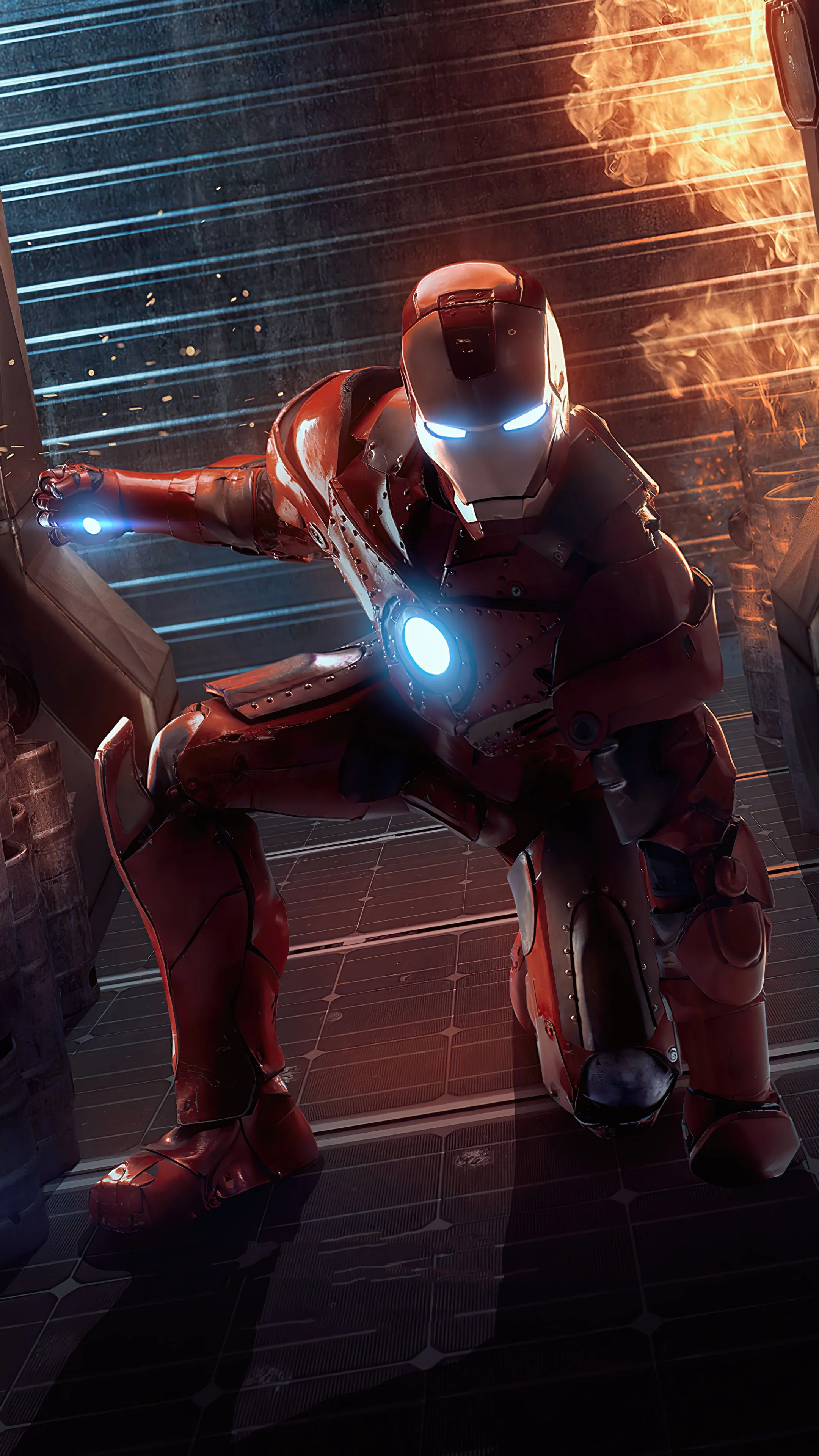 Iron Man In A Dark, Fiery Environment HD Phone Wallpaper