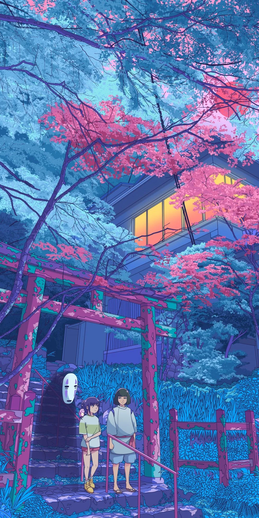 Spirited Away Wallpaper 4K, Fan Art, Vaporwave, Haku, Chihiro
