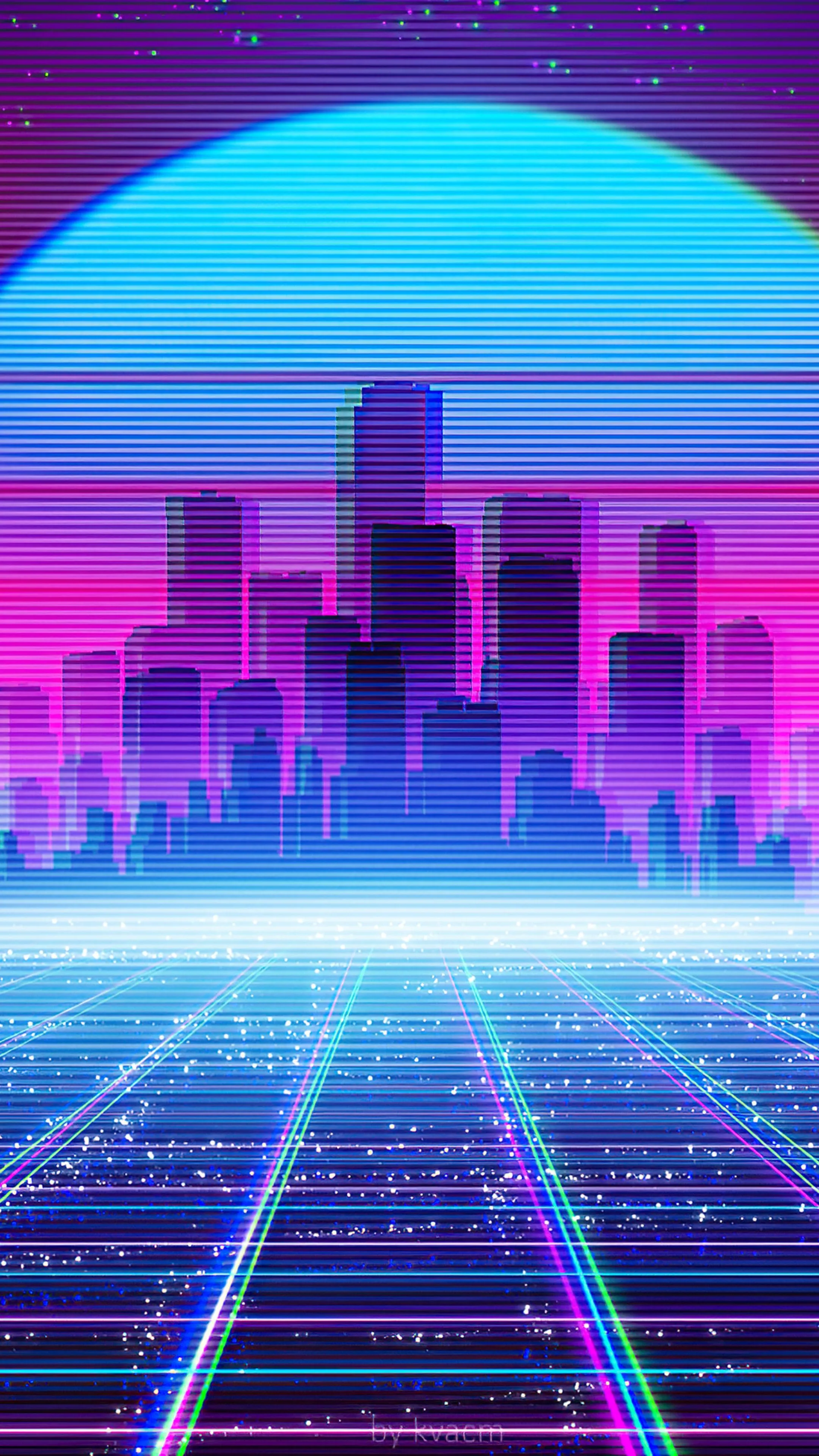 Anime Girl In Synthwave City Skyline HD Phone Wallpaper