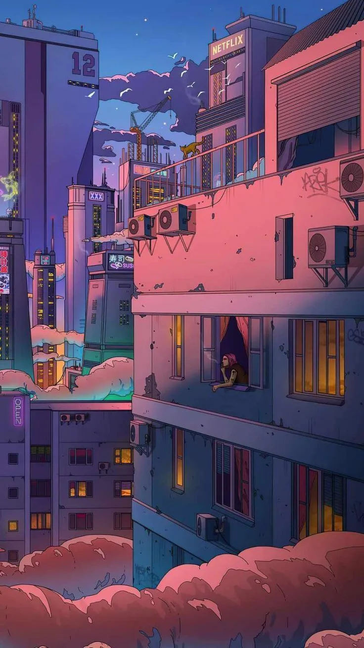 Fondos de pantalla iPhone. Ilustración de paisaje, Ciudad pixel, Ilustración retro