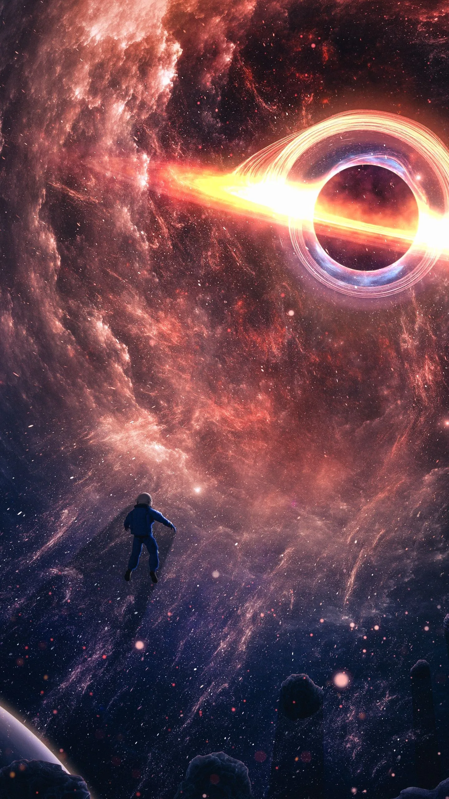 Astronaut Wallpaper 4K, Black hole, Deep space, Universe