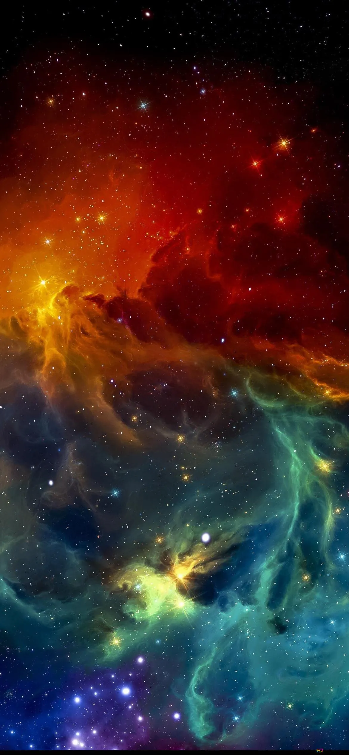 Stars of black space void and northern lights of blue, red, yellow, HD wallpaper download