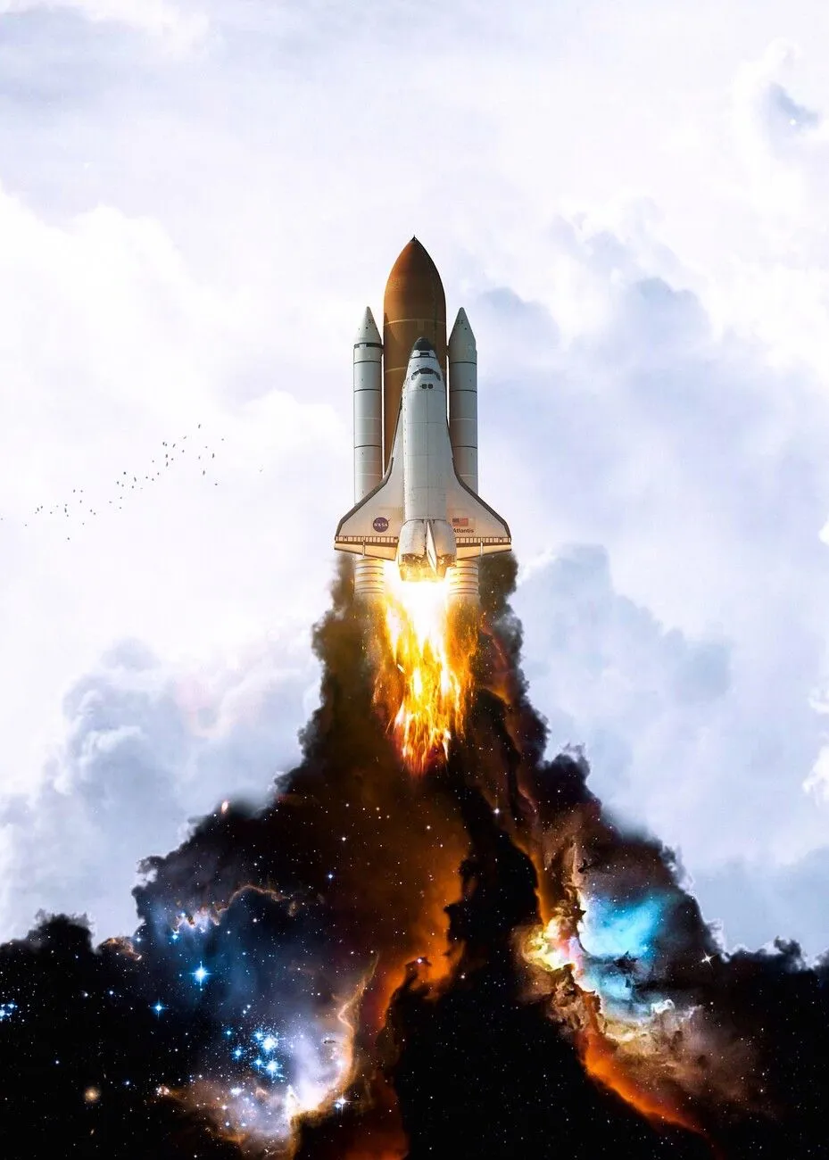 Poster Space Launch Rocket in Sky. Wall Art 1 FREE